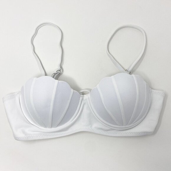 White 2-Piece Bikini High Waisted Scalloped Trim Balconette Push Up Top NWOT - Picture 4 of 13